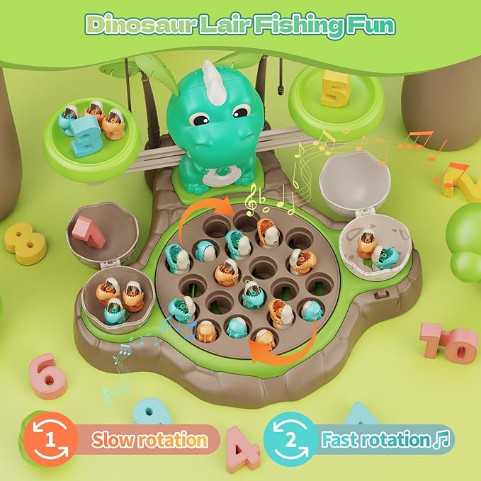 2 in 1 Dinosaur Magnetic Fishing & Balance Math Game, 21 Pcs Dinosaur Toys with 10 Interactive Math Cards, Math Learning Counting Toys, Pre-Educational Board Game for Ages 3-6 (Light Green)
