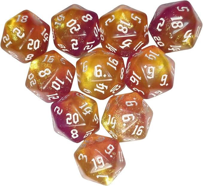 10PCs D20 Polyhedral Dice Set 22mm for DND RPG MTG Dungeons and Dragons Dice (Purple + Gold)