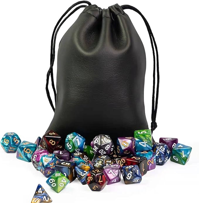5 Sets DND Dice Polyhedral Dice Set (35pcs) with 1 Large Leather Bag, D&D Die Set for Dungeons and Dragons, RPG Table Games (5Sets/35Pcs Double-Color)