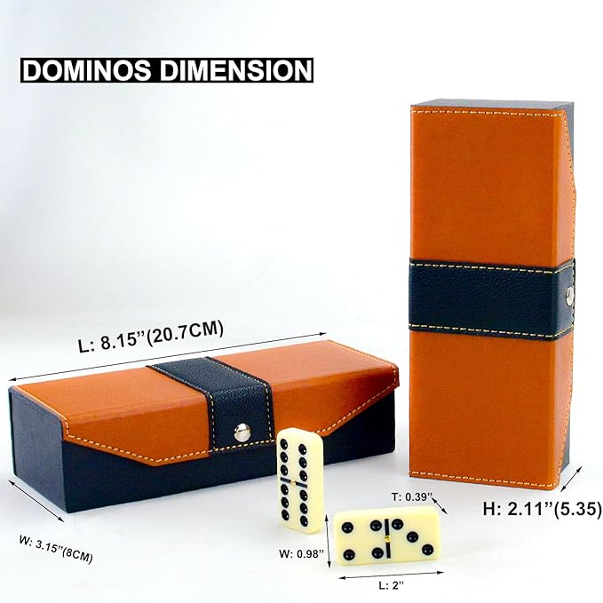 Dominos Set for Adults, Dominoes Set for Kids and Adults, 28 Ivory Jumbo Domino Tiles Double 6 - Classic Board Games for Family & Travel, Leatherette Case