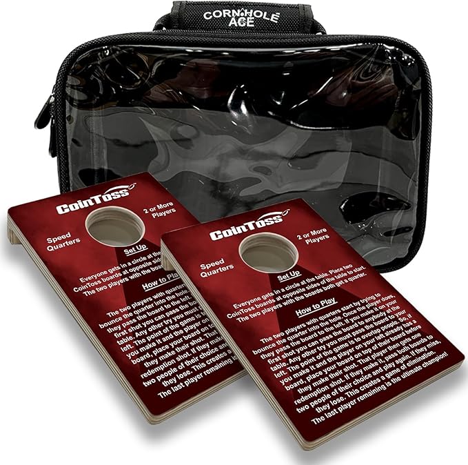 2 CoinToss Boards and Carry Case Set - Speed Quarters - Dark Red