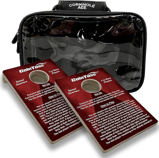 2 CoinToss Boards and Carry Case Set - Speed Quarters - Dark Red