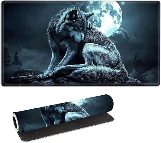 for MTG Playmat with Storage Bags, Card Playmat for TCG Card Playing Game,Rollable & Foldable for PTCG and Board Game Mat for Cards,Non-Slip Wolf Desk Mat for Home Office