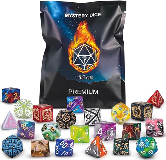 QMAY Polyhedral Dice - 8PCS Mystery Dice Set, Various Styles DND Dice, Random D&D Dice Patterns & Dice Bag, DND Gifts, Suitable for Dungeons and Dragons, RPG, MTG,Role Playing Table Game