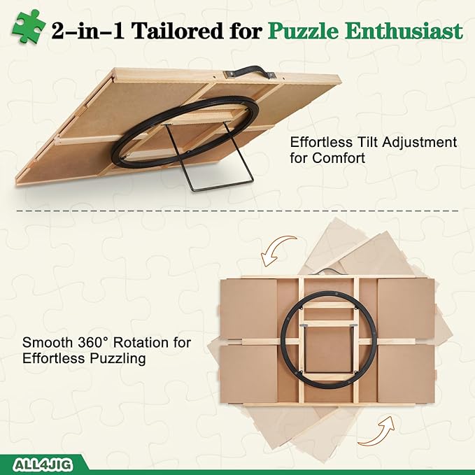 ALL4JIG 2-in-1 Tilting & Rotating Puzzle Board for 1500 Pieces, 34.2" x 25.2"Adjustable Angle Puzzle Board with 4 Drawers & Clear Protective Cover, Birthday Gift for mom