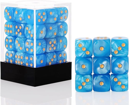 36 of Pack 12MM 6 Sided Dice Set,Pearl Pattern Game MINI Dice Set, 6 Sided Standard Dices for Yahtzee, Bunco or Teaching Math,with Portable Plastic Box(Blue Pearl)