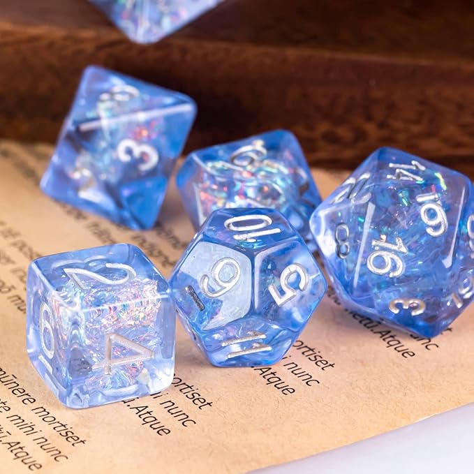 UDIXI Polyhedral DND Dice Set, 7die D&D Dice for Dungeons and Dragons, DND Dice for Pathfinder,Board Games (Blue with Silver Numbers)