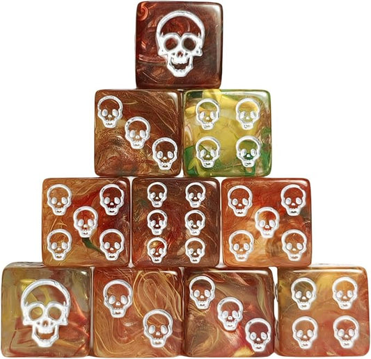 10 PC D6 dice 16mm Acrylic Dice Set for RPG MTG DND Dice Table Games and Board Games (Human Skeleton Gold)