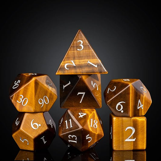 UDIXI Stone DND Dice Set, 7PCS Tiger's Eye Gemstone D&D Dice for Dungeons and Dragons, Role Playing Dice for RPG Table Games
