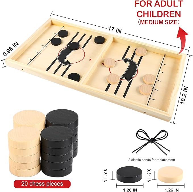 Fast Sling Puck Game, TMIYO Wooden Table Hockey Game for Kids or Adults, Super Foosball Slingshot Paced Winner Board Games Parent-Child Interaction Toy for Family Party, Medium