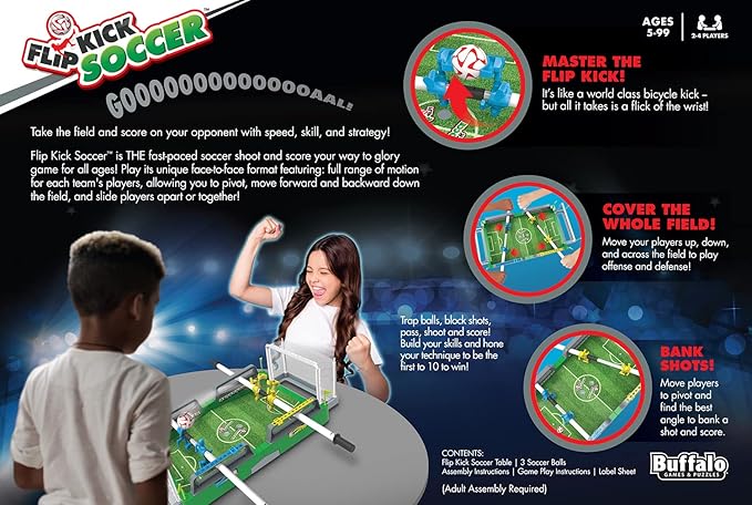 Buffalo Games - Flip Kick Soccer - Fast Paced Dexterity Game - Spinning Soccer Head to Head - Great for Family Game Night - Ages 5 and Up