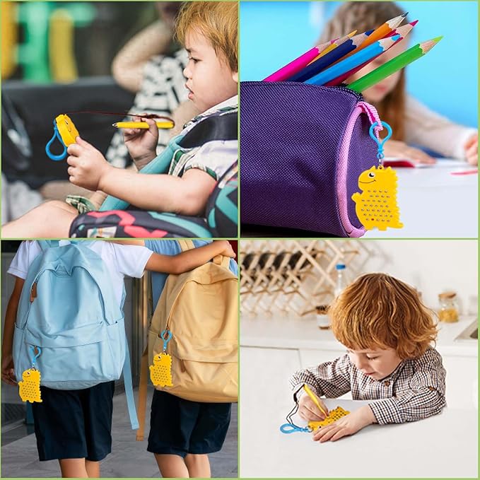 Magnetic Drawing Board for Kids Toddlers with Beads and Magnet Stylus Pen - Keychains Magnetic Dot Art Airplane & Car Ride Road Trip Activities Travel Toys for Kids (Yellow Dinosaur)