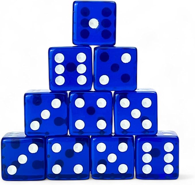 Luck Lab 10 Piece 19 mm Dice Pack - Acrylic and Translucent D6 Dice, Square w/Rounded Edge for Casino, Craps, RPG MTG DND Dice Table Games and Board Games (Blue)