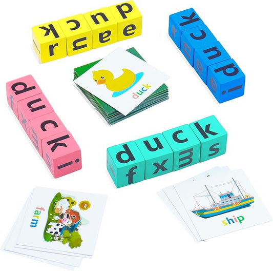 Word Spelling Game, Matching Letter Game for Kids, Fast-paced Word Race Cube Game, 40pcs Flash Cards Alphabet Blocks, Preschool Learning Educational Toys for Gift for Kids Ages 3-8