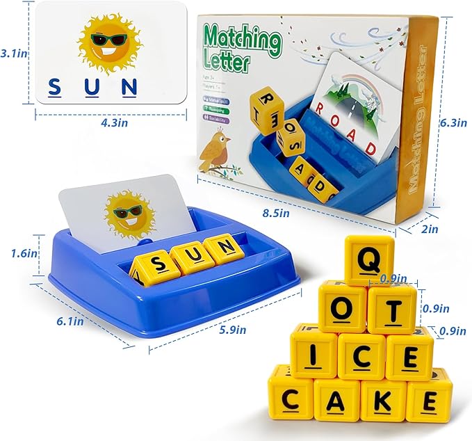SINBEE Matching Letter Games for Kids Birthday Gift, Learning Toys Ages 3-8, Birthday Party Halloween Xmas Easter Gifts for 3 4 5 6 7 8 Year Old Boys Girls (Blue)