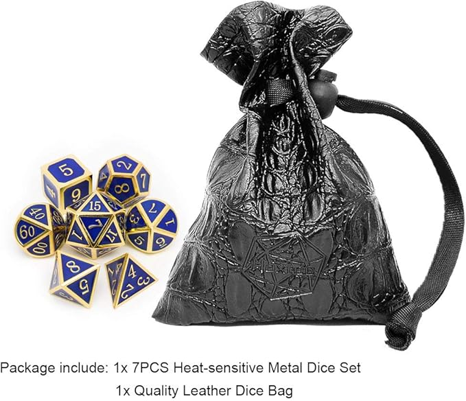 Haxtec Temperature Color Chaning Metal DND Dice Set Gold Blue Polyhedral D&D Dice for RPG Dungeons and Dragons-Gold Black Blue Shift