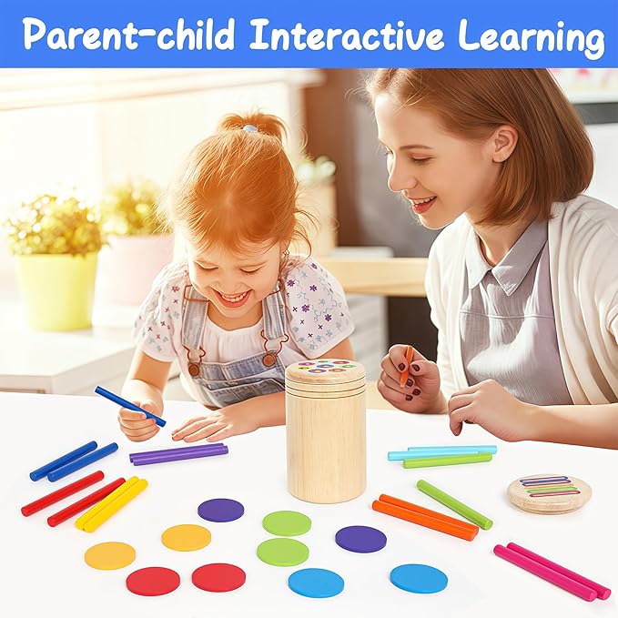 Wooden Sorting Toy Montessori Color & Shape Sorter Class Activity Toddlers Fine Motor Game for Colors and Shapes Recognition, Birthday New Year Valentine's Gifts for 2-5 Year Old Boys and Girls