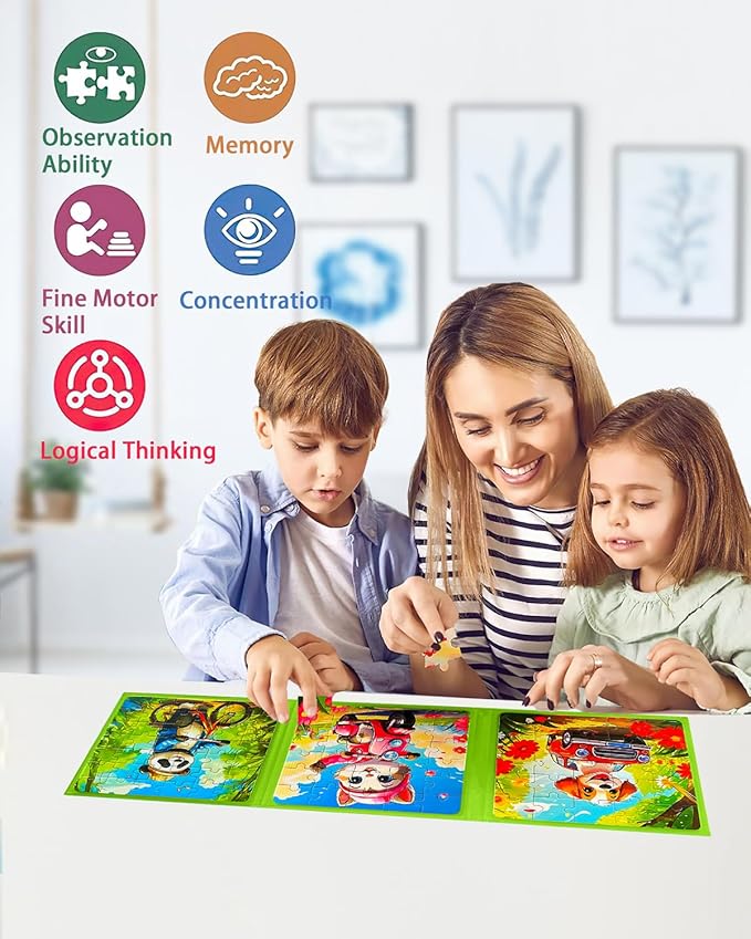 Magnetic Puzzles for Kids Ages 4-8, 3 in 1 Toddler Travel Puzzles, Animal Car Activities Toy for Boys Girls 4-6, Preschool Learning Toy for Kids 3-8 Year (Bike)