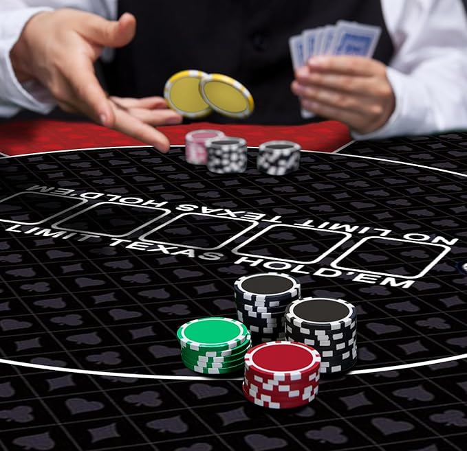 nuveti 24/31/47/55/63inch Round Poker Mat for Texas Holdem | Portable Poker Table Top with Art Deco Layout Print 6-8 Player Game Layout Mat to Play Cards, Poker Games, Blackjack, Casino