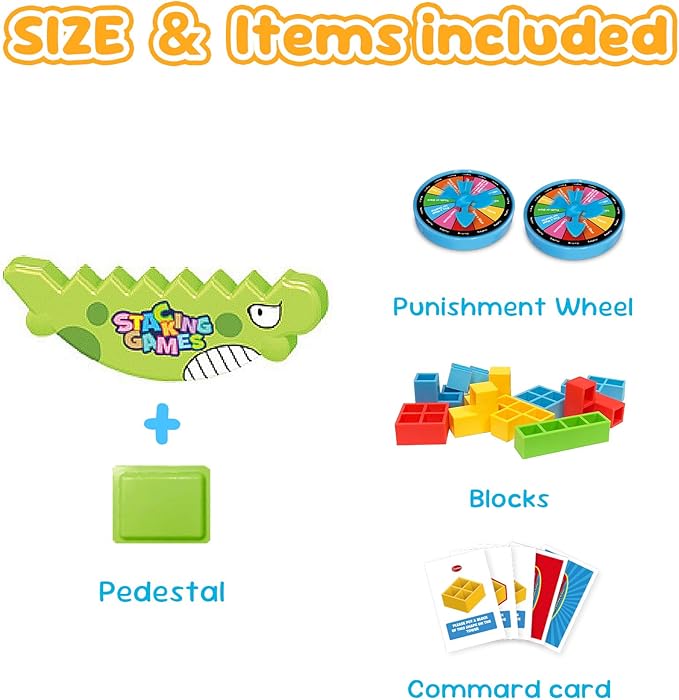 iYuePeng 48Pcs Dinosaur Stack Attack Building Balance Game, Swing Stack Board Game with Cards for Kids Age 3+, Drop The Pile of Blocks Toys for Kids & Adult, 2 Players, Family, Parties, Travel