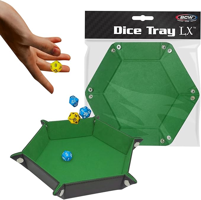 BCW Hexagon Dice Tray - Grass | Premium Quality, 12" Diameter (Flat), 8" Diameter (Folded) | Black Leatherette Back, Suede Liner | Ideal for RPGs, Warhammer, Dice Masters, DND | Gaming Dice Tray…