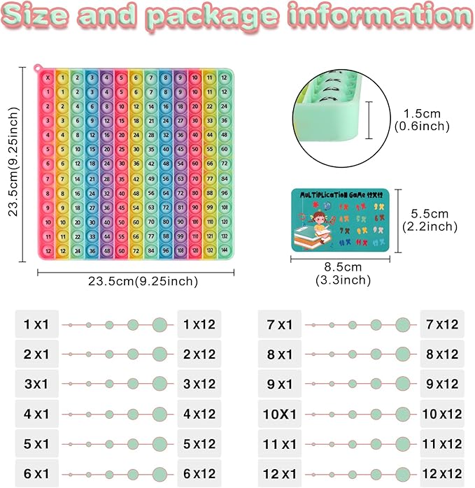 AK-SHIP Multiplication Game Table and Addition Numbers Flash Cards Doubled Side Macaron POP Fidget Math Toys, Create Various Math Operations, Stress Relief Fidget Learning Game （1 Piece | with Flash
