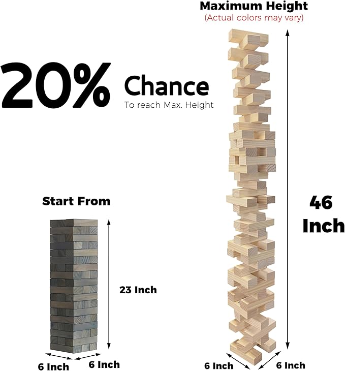 SPORT BEATS Gray Large Tower Game Outdoor Games 54 Blocks Stacking Game Includes Carry Bag