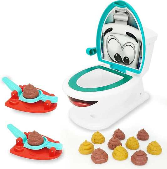 Poop Toys, Famliy Shooting Game, Funny Creativity Family Game, for 4-10 Year Old Kids Boy Girl, Include 1 Toilet Bowl, 2 Dexterity Launchers, 12 Soft Plastic Toy Poops for Children