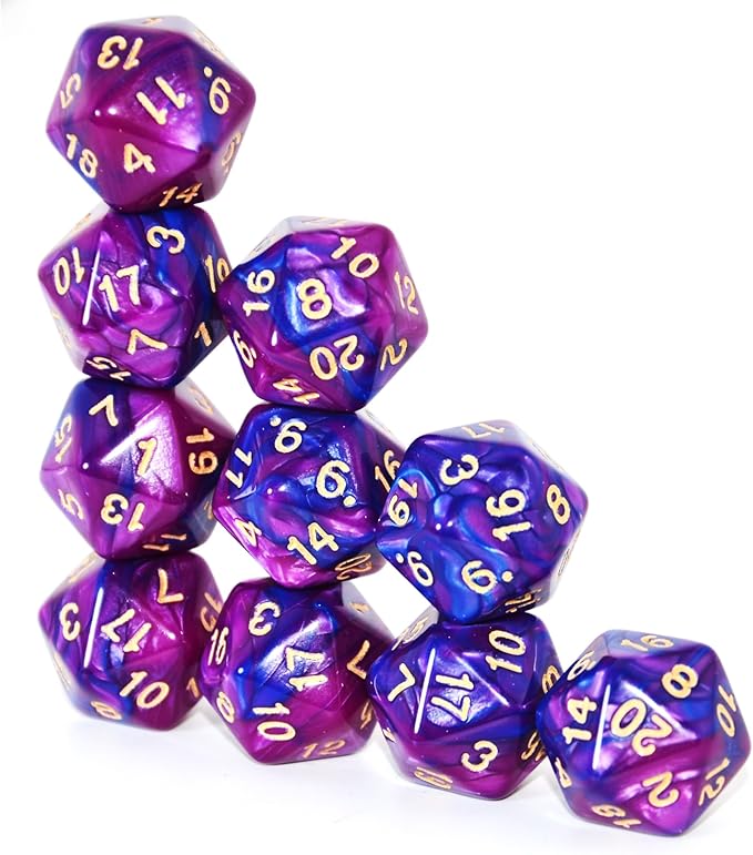 SmartDealsPro 10-Pack 20 Sided Dice D20 Polyhedral Dice for DND RPG MTG Table Game (Blue-Purple)