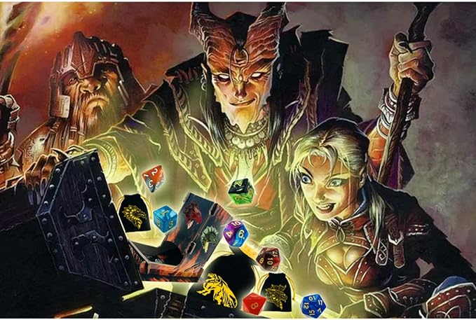 6 Sets DND Dice Polyhedral Dungeons and Dragons DND RPG MTG Table Game Dice Bulk with Free Six Drawstring Bags and D&D Dice Tower Black