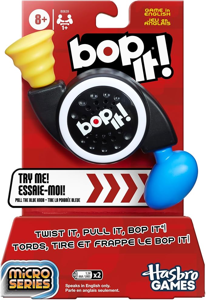 Hasbro Gaming Bop It! Micro Series Electronic Game for 1 or More Players, Classic Bop It! Gameplay in a Compact Size, Fun Party Game for Kids Ages 8+