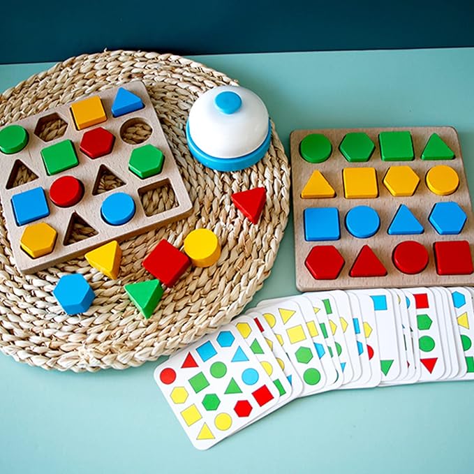 Shape Matching Game Color Sensory Educational Toy, Geometric Shape Quick Matching Board Game Montessori Learning Toys for Toddlers Kids Boys Girls (for 2 Players)