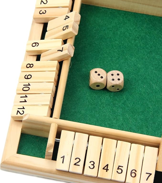 Wooden Shut The Box Game, 12-Number Dice Game for 2-4 Players, for Parties and Friends Gatherings, Classic Tabletop Board Game
