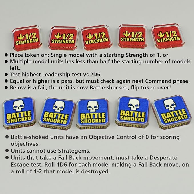 LITKO Upgrade Tokens | Compatible with Warhammer 10th Edition | Half-Strength | Battle Shocked | Wound | Movement | Modifier | WH40Kv10 (Half Strength/Battle Shocked)