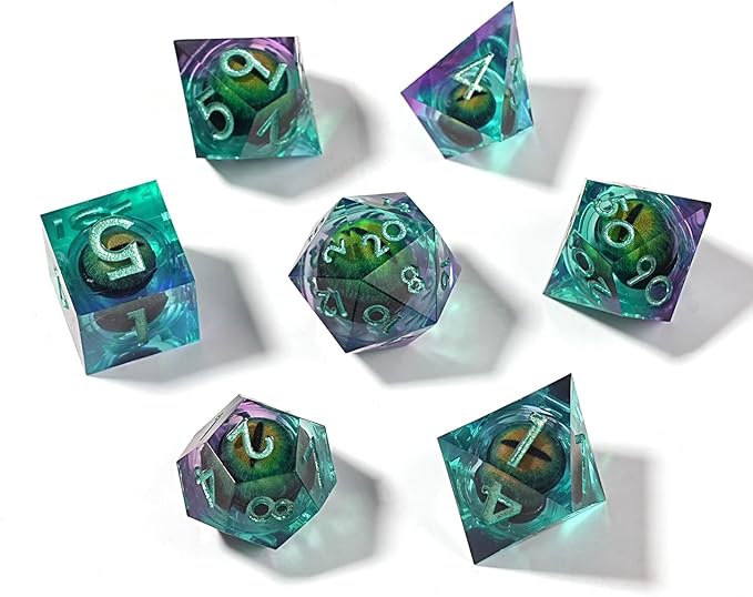 Beholder's Dragon Eye DND Dice Set, Resin Float Liquid Core Sharp Edge D&D Dice, 7pcs Polyhedral D% D20 D12 D10 D8 D6 D4 Dice Set Gifts for Dungeons and Dragons RPG COC MTG Board Games