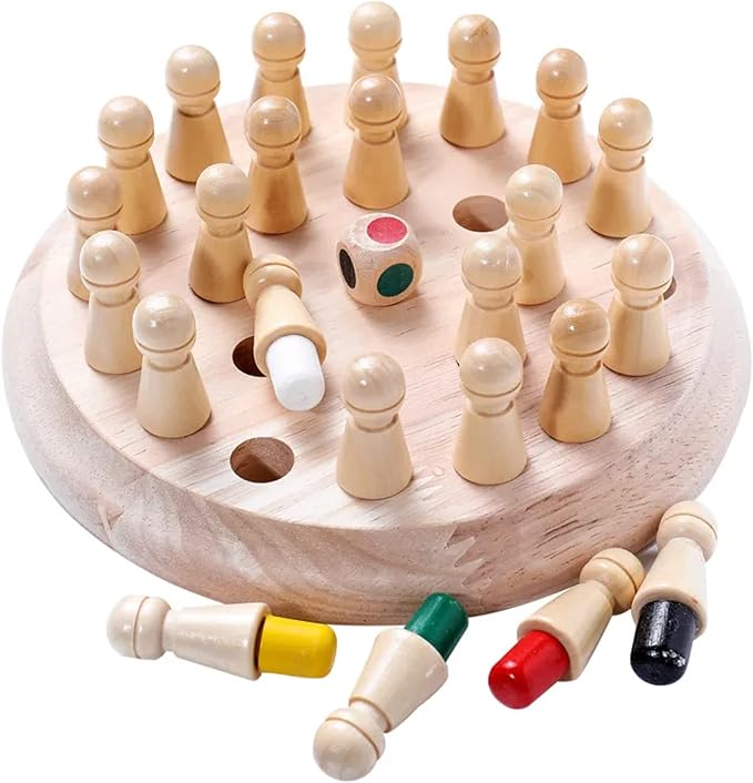 Wooden Memory Chess Board Game for Toddler 3 4 5 6 7 8+ Year Old, Color Memory Chess Matching Game for Kids, Educational Learning Multi Player Family Board Games, Great Chess Board Gift for Boys Girls