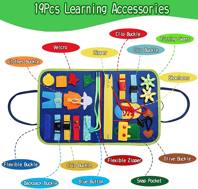 Toddler Busy Board Montessori Busy Board for 1 2 3 4 Year Old, Educational Activities Developing Preschool Learning, Sensory Board Fine Motor Skills, Travel Toys for Car Plane
