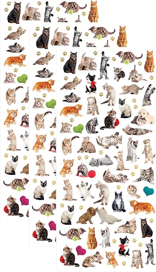 Playhouse Micro Mini Foil Accent Sticker Sheet for Crafts, Trading & Collecting - Pretty Kitties Cats 3 Pack
