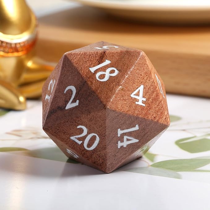 Lager D20 DND Dice Wooden DNDND 33mm Large Wood Die with Gorgeous Gift Box for Dungeons and Dragons (Rosewood)