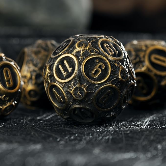 DND dice Set Metal dice Role Playing Metal Polyhedral Dice Dungeons and Dragons Dice (Brass)