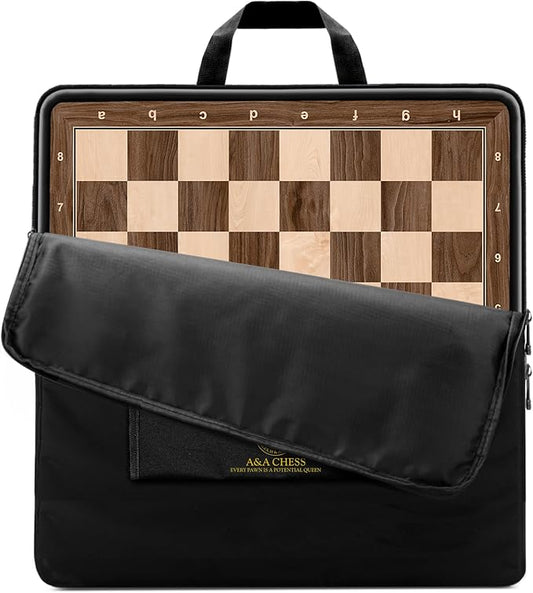 A&A 21.25" Professional Wooden Tournament Chess Board/Walnut & Maple Inlaid / 2.25" Squares w/Notation