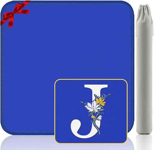 Mahjong Mat for Table | Neoprene Anti-Slip Noise Reduction | 32.4x32.4 Inch Blue | Perfect for American Mahjong, Poker, Card & Board Games | Great Gift Idea(Custom Letter J Edition)