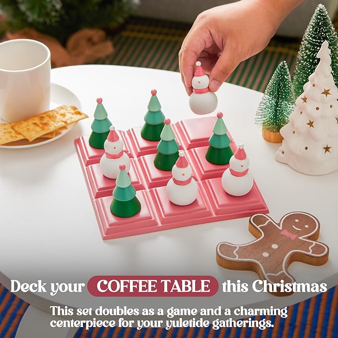 Christmas Tic Tac Toe Game with 3D Snowman & Tree Pieces,Xmas Coffee Table Decor,Indoor Holiday Decorations for Tabletop,Home Shelf,Office,Party Centerpiece,Fun Board Game