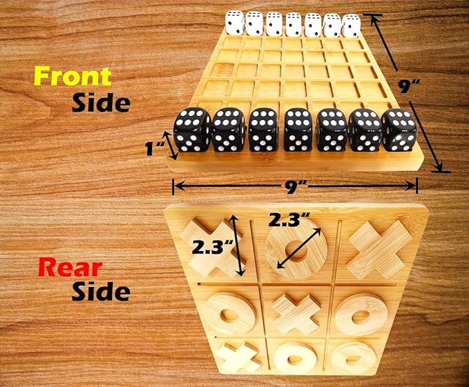 Dice Battle and TicTacToe Dual Sides Board Games, Wooden Coffee Table Games for Adults, 2 Player Best Bar Dice Games, Indoor Tabletop Game & 2 Players Wood Table Top Dice Game (Dual(2)/Log)