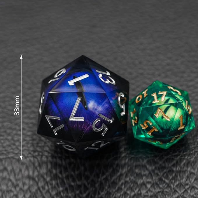 Dungeons and Dragons DND Dice D20, Moving Eyeball Liquid Core Dice Set D&D 33MM Oversized D20 Single Sharp Edge Resin dice with Gift Case, Polyhedral Dice for Role Playing Game