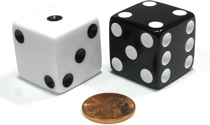 Koplow Games Set of 2 Inverse D6 25mm Large Opaque Jumbo Dice - 1 White and 1 Black