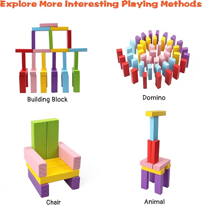 Gentle Monster Wooden Colorful Stacking Board Games Builing Blocks for Kids Boys Girls, 54 Pcs Wood Balancing Blocks Montessori Toy Gift for Kids, Classic Game for Party with Storage Bag
