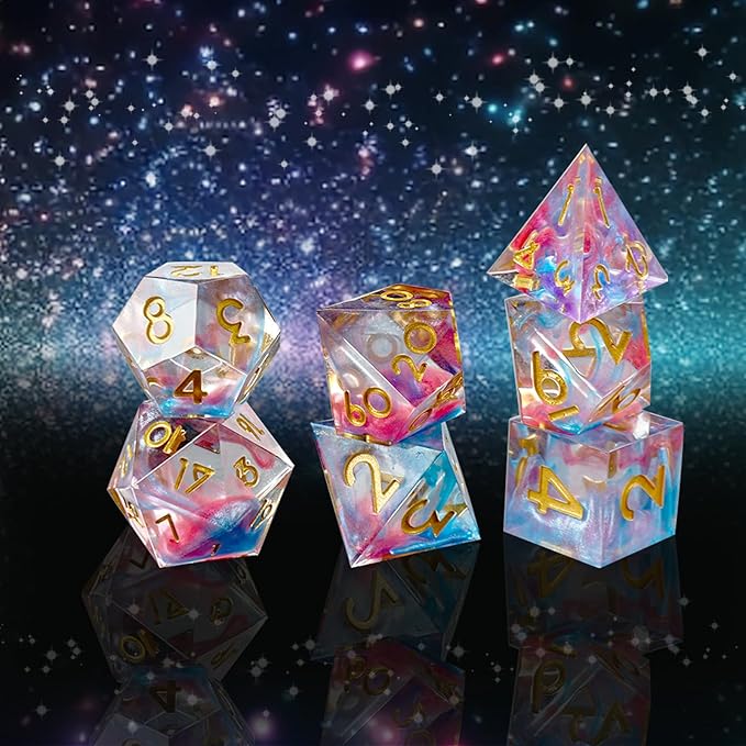 DND Dice Set Sharp Edge Dice Set 7 Piece DND polyhedral Dice Numbers with Gold Leaf Exquisite Tin Box Packaging,Ideal for Dungeons & Dragons RPG and Board Games (Starry Sky Gold)