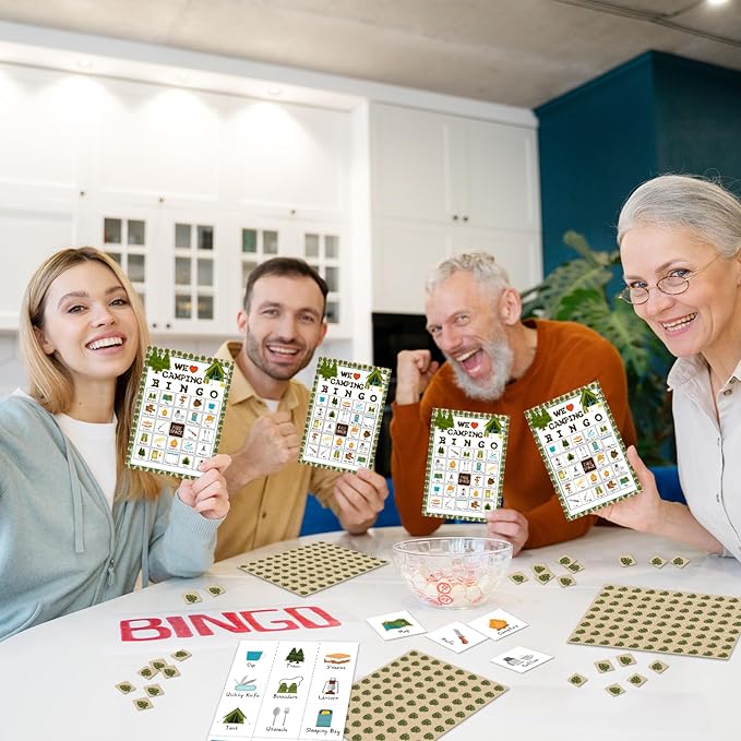 Camping Bingo Games, 24 Players Bingo Cards, Campground Activity for Friends Family, Vacation Gifts for Adult Teenager, Camping Games Camping Party Game Bingo Supplies -03