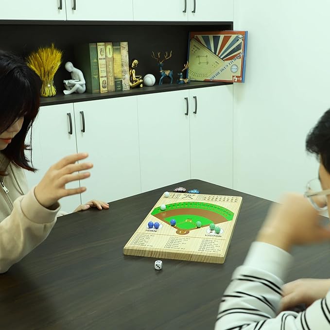 Baseball Dice Board Game Thick Solid Wood Dice and Marble Board Game Fun Color Pattern Double Battle Table Game for Family Party Holiday Gatherings (Log Color)…
